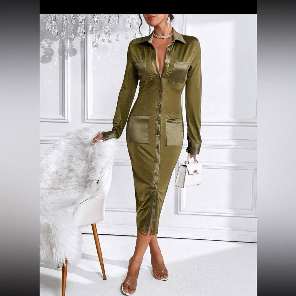 Olive dress satin detailed dress